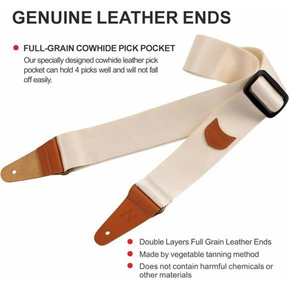 Beige Guitar Strap with Pick Pocket Strap Locks Fits Electric Acoustic Bass - Picture 2 of 7